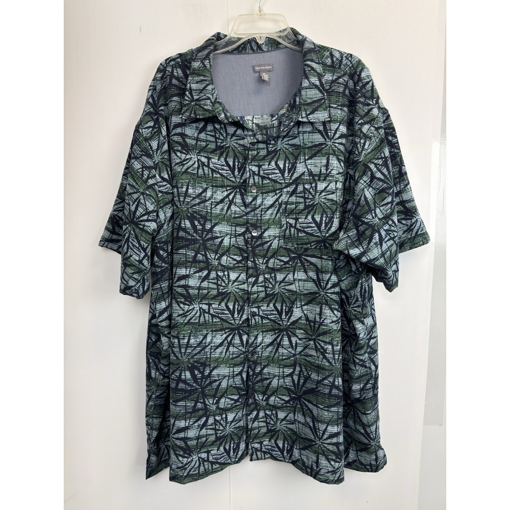 Van Heusen Men's Hawaiian Shirt 4XL Classic Fit Blue Green Leaf Tropical